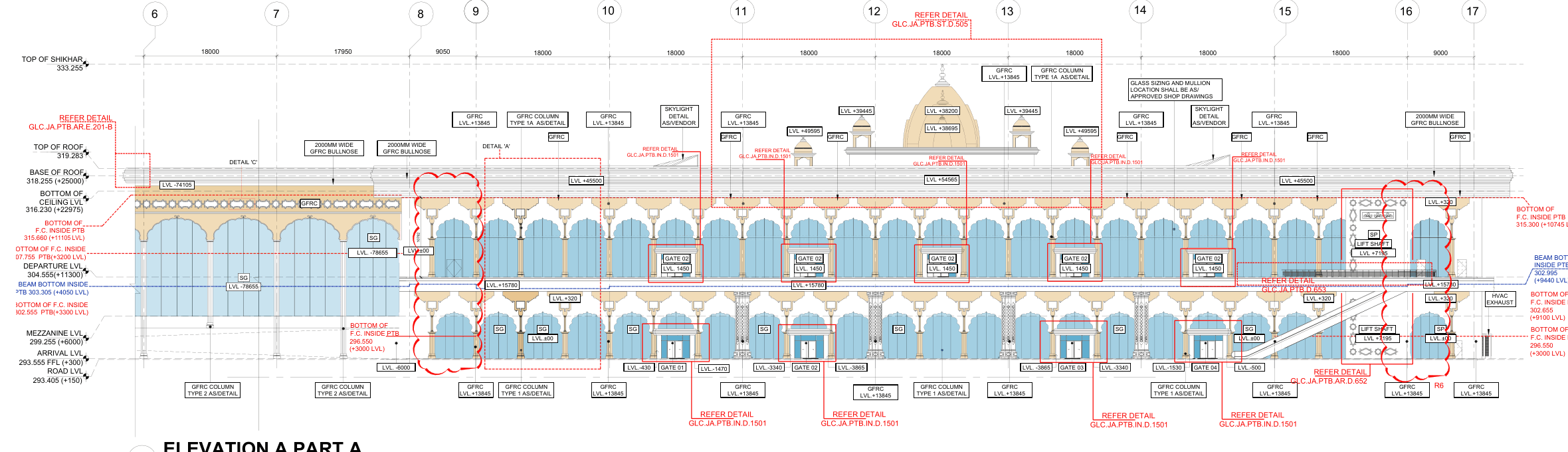 Terminal elevation study with arched bays, domes and shikhars